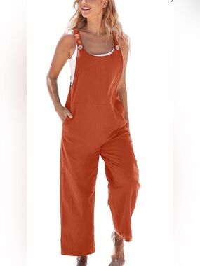 Cupshe Burnt Orange Wide-Leg Linen Jumpsuit